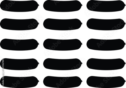 Sausage silhouette set, black sausage clipart, food icon illustration, meat product vector, barbecue grill element, butcher shop design graphic