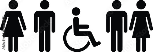Accessible unisex restroom sign with male female and wheelchair icons for universal access