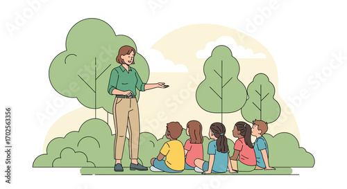 Instructor Explains Outdoors, Educating the Young: Classroom Environment, Illustrations