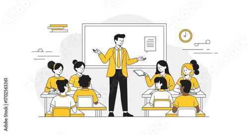Instructional Delivery In A Classroom Setting Depicting Educators Explaining Ideas And Concepts