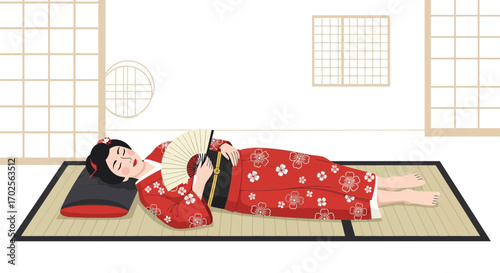 Japanese Lady Relaxing In Traditional Attire, Symbolizing Tranquility And Serenity Indoors