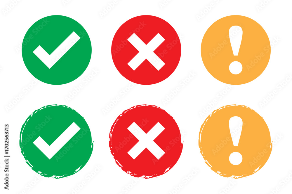 Obraz premium Set of green and red check box with yes and no sign. Modern label icons check mark and cross on transparent background.