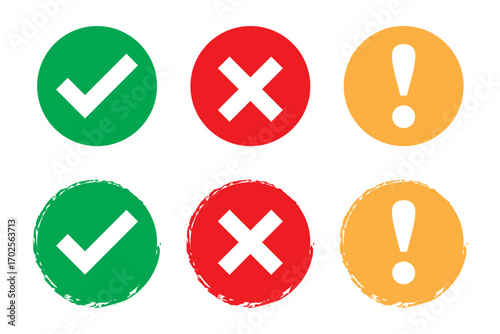 Set of green and red check box with yes and no sign. Modern label icons check mark and cross on transparent background.