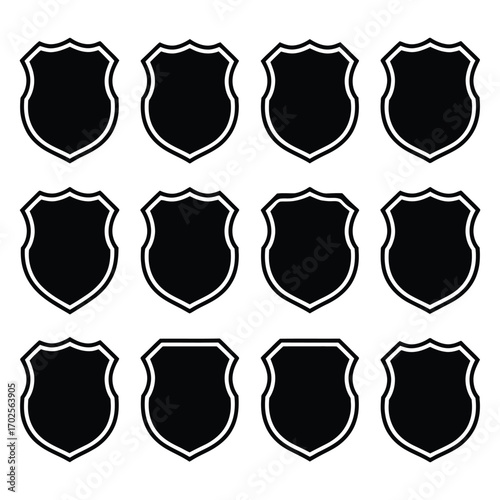 A set of shields vector icons and crest badges for t-shirt design and fashion clothing illustration
