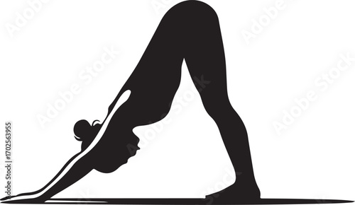 Silhouette of a woman performing downward-facing dog yoga pose adho mukha svanasana
