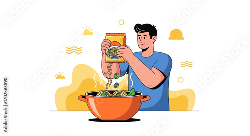Man Preparing Noodles, Wholesome Cooking Illustration Featuring Food Culinary and Cuisine