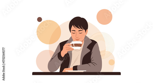 Man Savoring Coffee Cup in a Moment Of Mindfulness and Quiet Contemplation