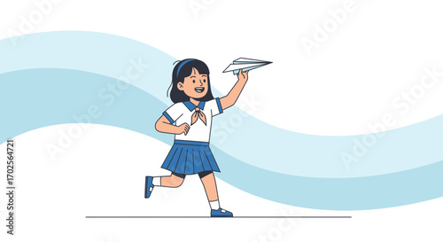 Joyful Child Releases Paper Airplane, A Symbol of Fun and Freedom, Reaching New Heights