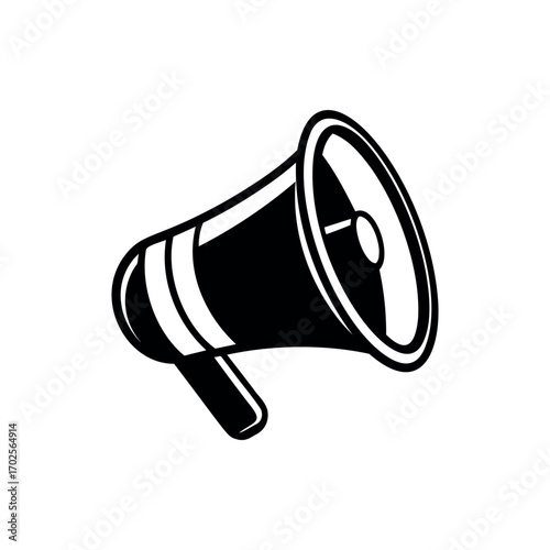 A bold black and white megaphone illustration for communication purposes silhouette vector