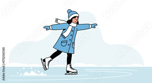 Joyful Figure Skating Displaying Winter Fun and Recreational Activity on Icy Surface