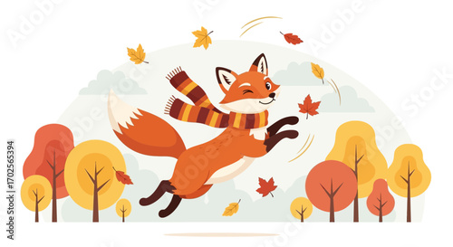 Joyful Fox Basking in Autumn Colors: An Animated Celebration Amidst Fall Foliage