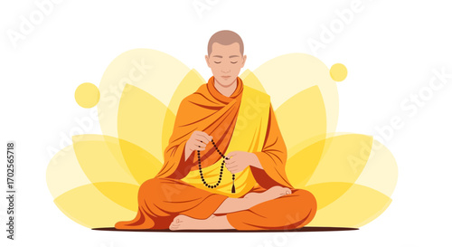 Meditating Buddhist Monk in Lotus Position Amidst Abstract Spiritual Aura