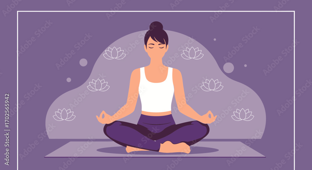 Obraz premium Meditative Woman in a Lotus Position with Peaceful Calmness and Serenity