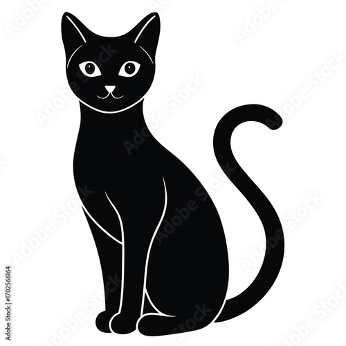 Wallpaper Mural Black cat sitting elegantly with white outline on transparent background feline animal Torontodigital.ca