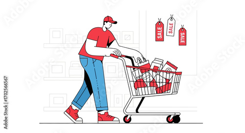 Joyful Shopper Purchasing Products During A Limited Time Discount Sale Event