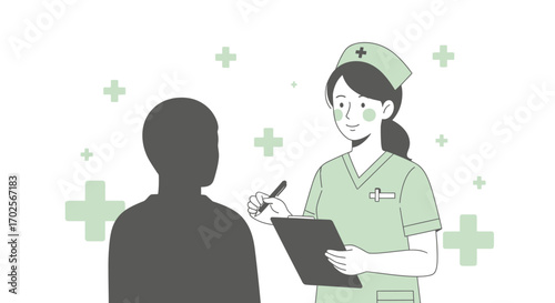 Nurse Consulting Patient And Pen, Medical Healthcare, Healthy Check Up With Crosses