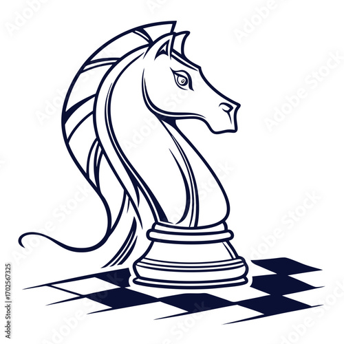 Elegant chess knight piece in line art style