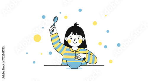 Joyful Young Person Preparing Food in a Bowl with a Whimsical and Cheerful Vibe