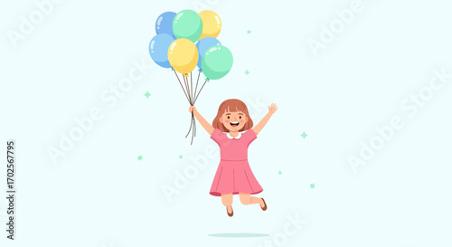 Joyful Youngster Celebrating With Colorful Balloons and Embracing the Moment in Cheerful Delight