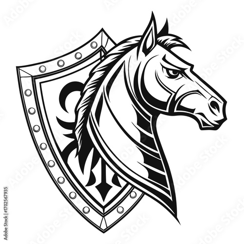 Horse head with shield vector illustration