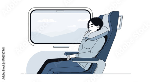 Passenger Enjoying Quiet Nap On A Train Near A Scenic Window View