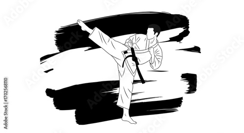 Karate Displaying Dynamic Action and Artistic Expression in Monochrome Composition