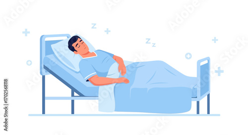 Patient Resting In Hospital Bed Receiving Care For Health Issues During Recuperation