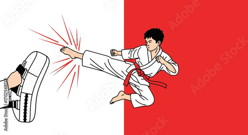Karate Practitioner Performing a Leg Strike with Target in Striking Action