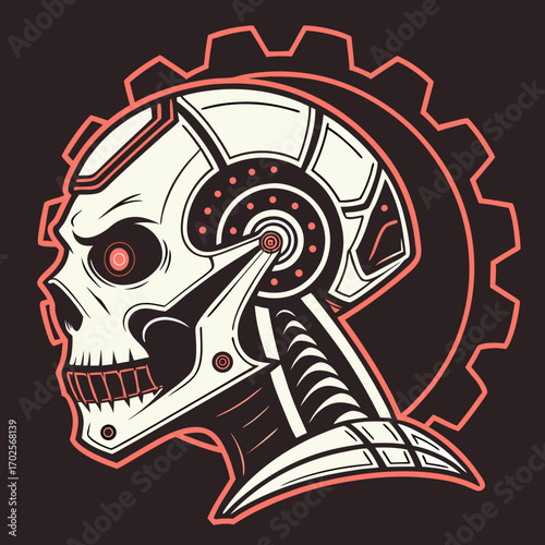 Mechanical skull with gear, robot skeleton head, science fiction concept