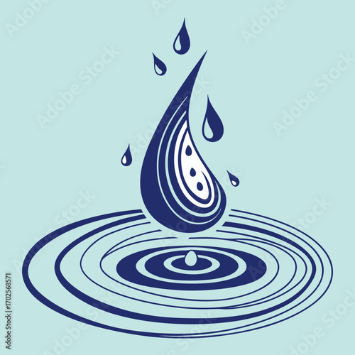 Stylized water drop creating ripples, a symbol of purity and freshness