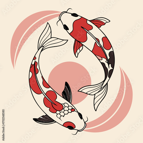 Two koi fish in yin yang position illustration