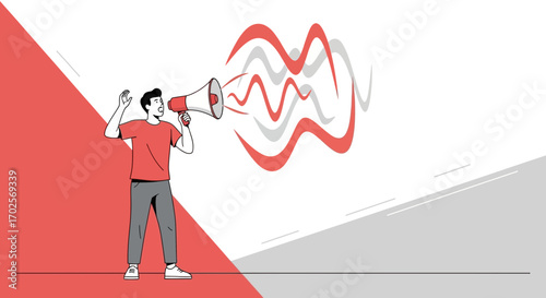Person Announcing With Megaphone, Simple Illustration, Marketing, Communication Concept