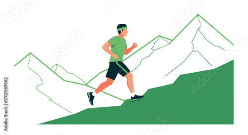 Man Ascends Mountain, Embracing Physical Activity, Sport, Healthy Lifestyle, and Endurance