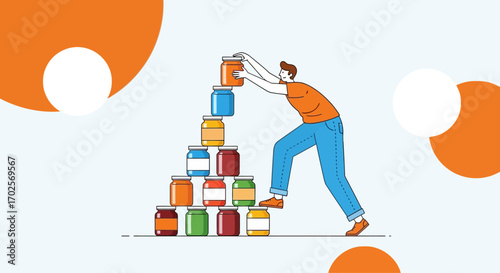 Man Balancing Jars: A Concept Depicting Preservation, Accumulation, and Structure