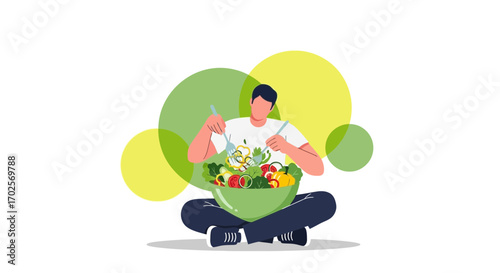 Person Enjoying Fresh Salad, A Healthy Dietary Lifestyle With Colorful Organic Vegetables