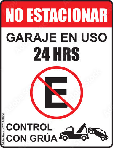 Rótulo para imprimir no estacionar garaje en uso 24 horas control con grua