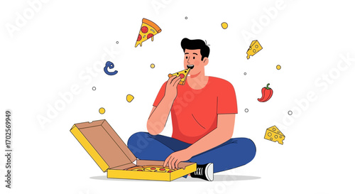 Person Enjoying Pizza: A Whimsical Illustration of Food, Delight and Contentment
