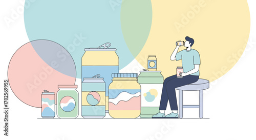 Person Enjoying Refreshment Drinks Next To Colorful Product Display Concept