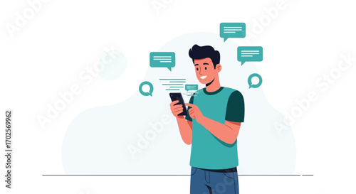 Man Engaging On Mobile Phone, Communicating Through Messaging Application