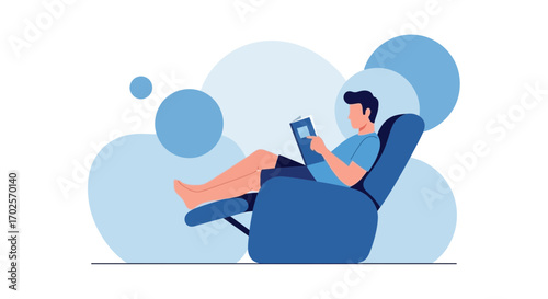 Man Enjoying Reading in Lounger Chair Abstract Vector Illustration Isolated on White