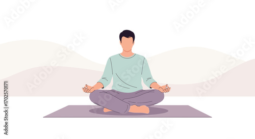 Person Meditating: A Serene Depiction of Mindfulness and Tranquility in a Flat Illustration