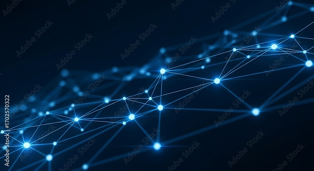 Fototapeta premium Digital Network Structure with Glowing Blue Nodes and Lines on a Dark Background