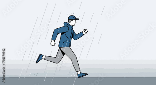 Person Running Through a Downpour, Energetic Movement Under The Atmospheric Rain