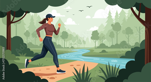 Person Runs Amidst Forest Landscape, Embracing Outdoor Exercise and Serene Nature Scenes