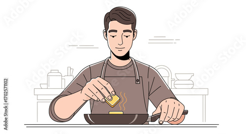Person Skillfully Cooking Food In A Kitchen Environment With Some Kitchen Utensils Present