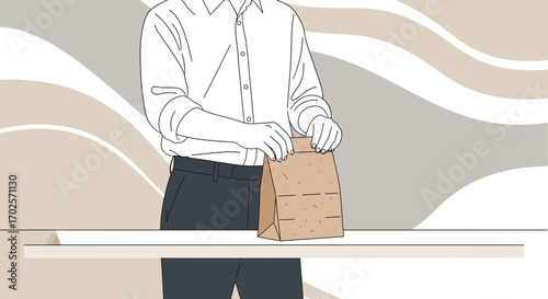 Person Unpacking Bag, Minimalist Drawing Illustrating Abstract Concepts and Daily Life