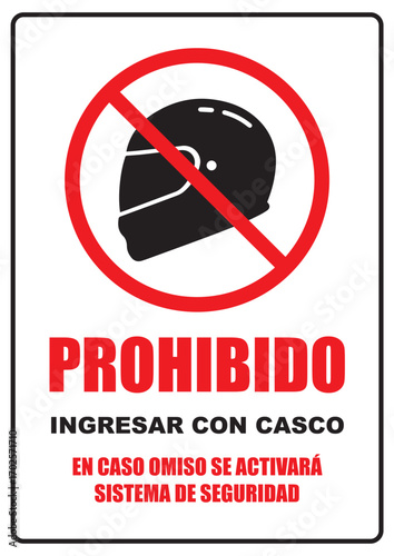 Rótulo para imprimir prohibido ingresar con casco de motocicleta