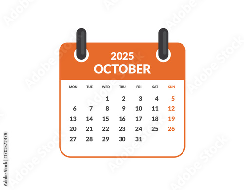 OCTOBER 2025 Calendar Month vector illustration