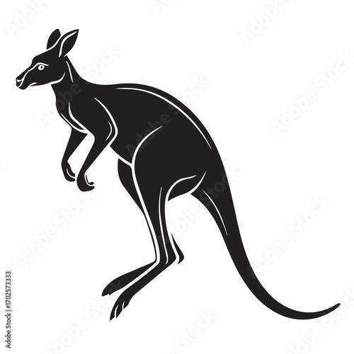 Silhouette of a kangaroo jumping, isolated on white background