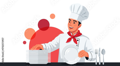 Smiling Chef Preparing Tableware: A Culinary Professional Ready For Dining Service